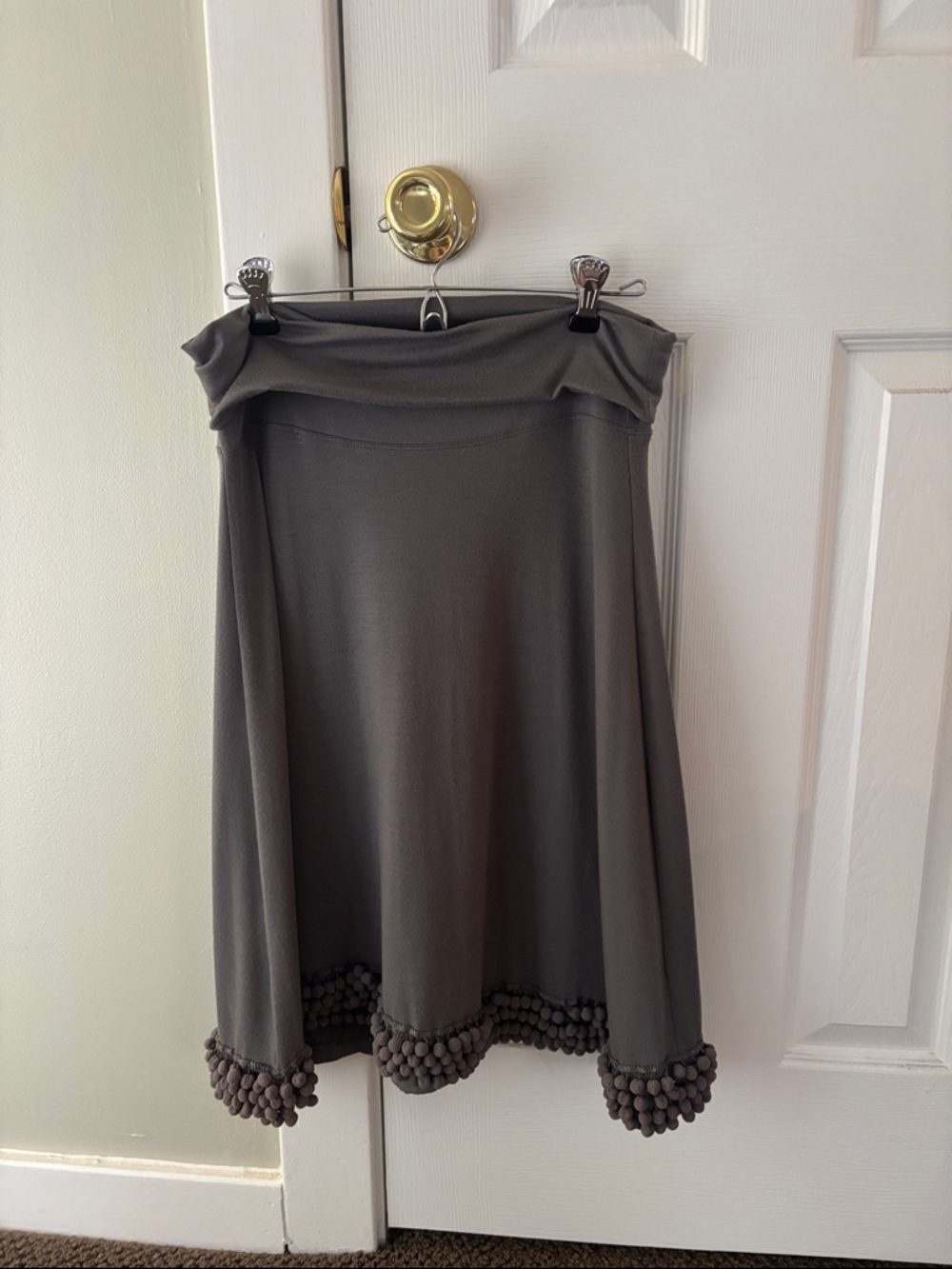 Liza Byrd Taupe A-Line Skirt with Pom-Pom Hem